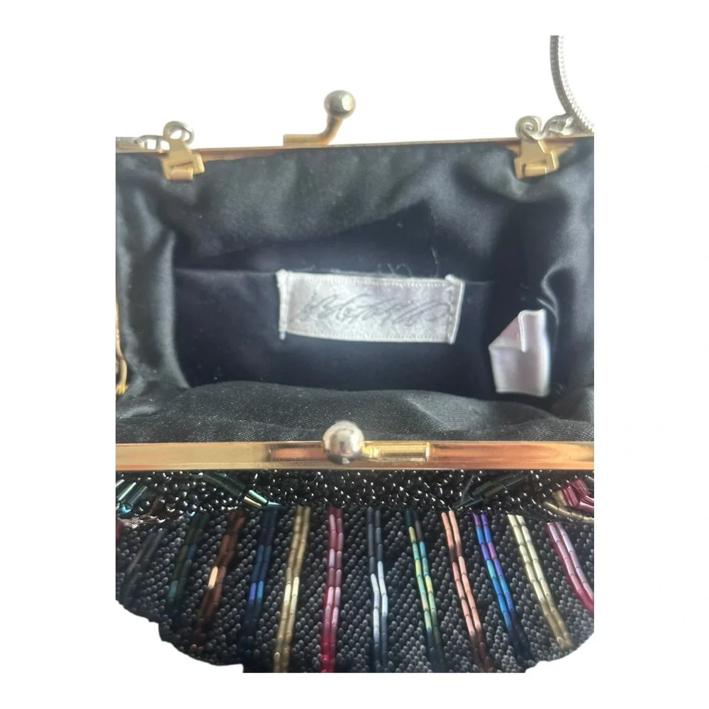 Vintage Lord & Taylor Elegant Black‎ Multicolor Shell Clutch with metal strap